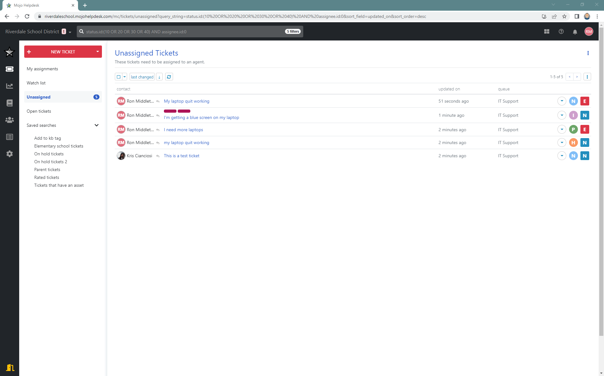 screenshot of Mojo Helpdesk